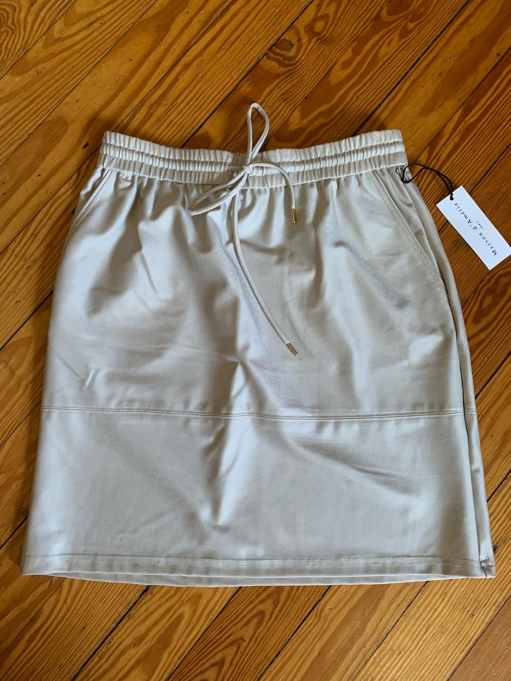 Drape & Drawstring Pencil Skirt in Light Beige Size S